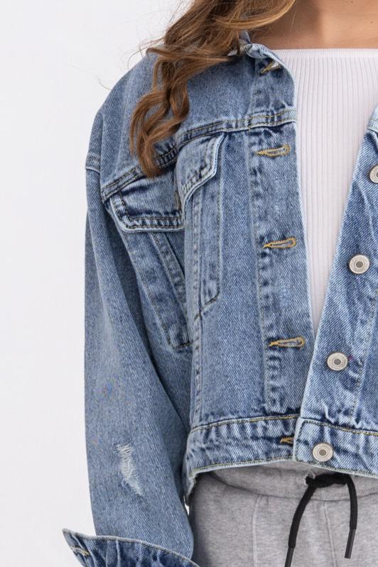 Blue distressed oversized denim jacket