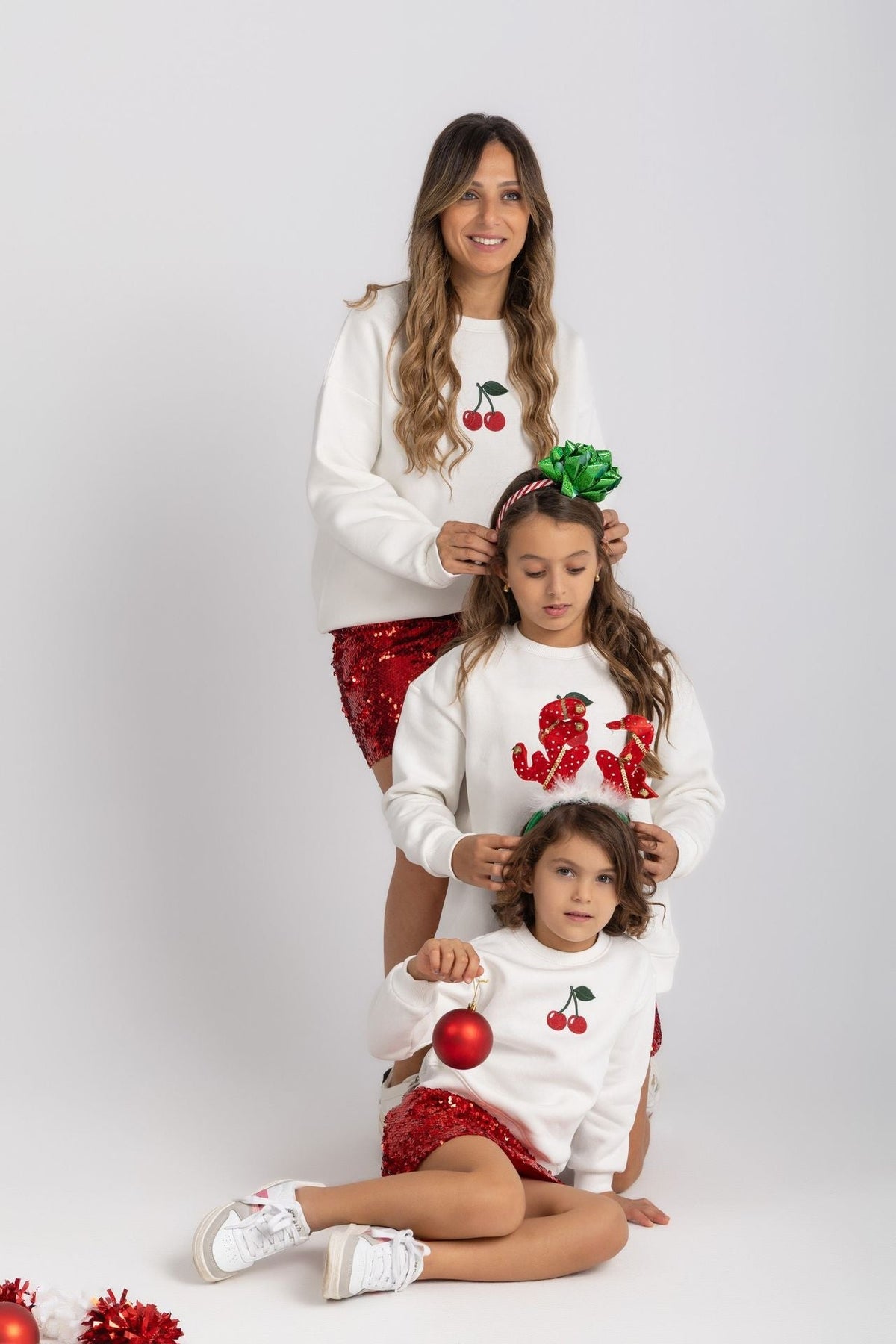 Adult Cherry crewneck in white