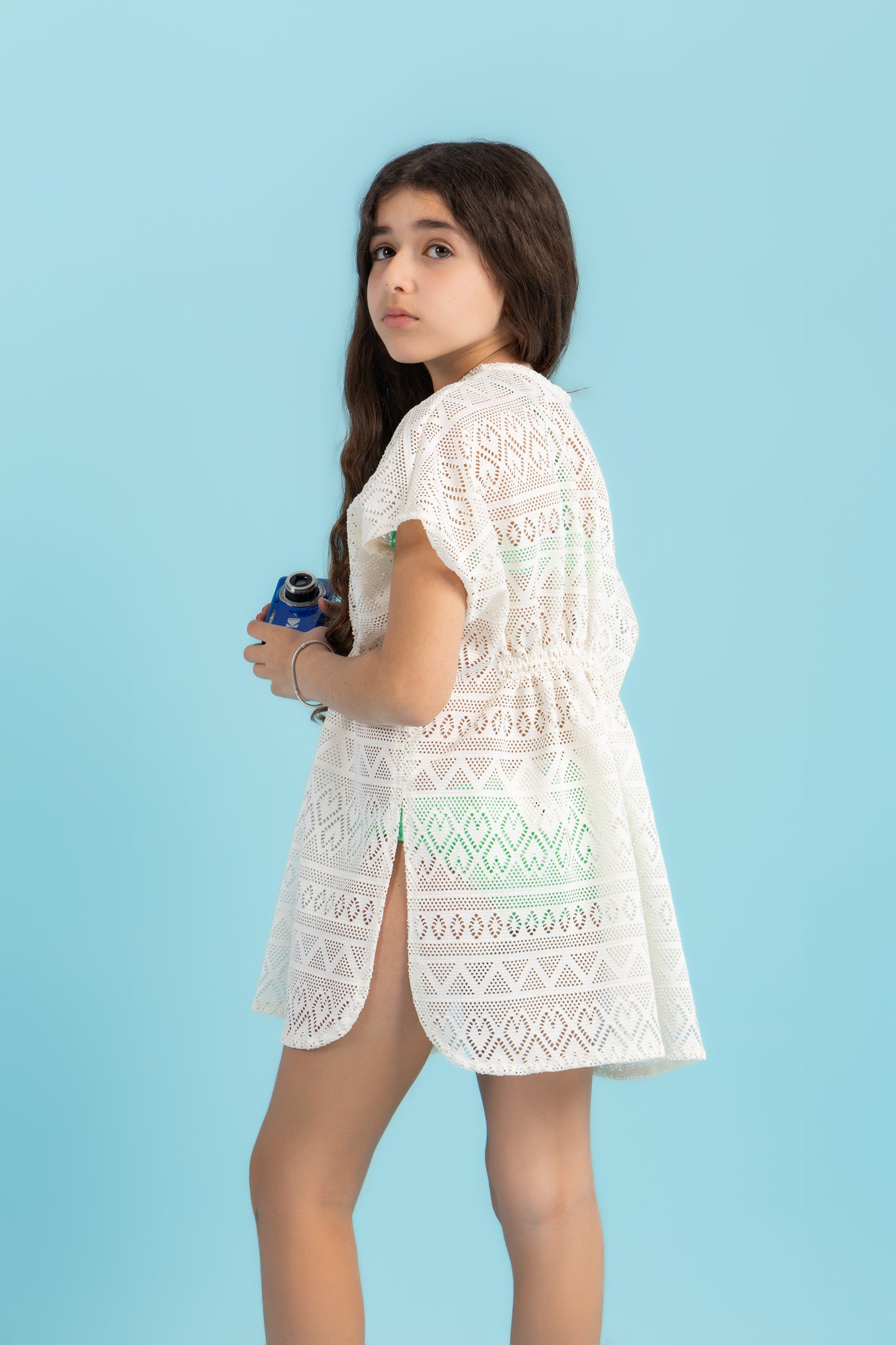 Beach coverup in hollow out white