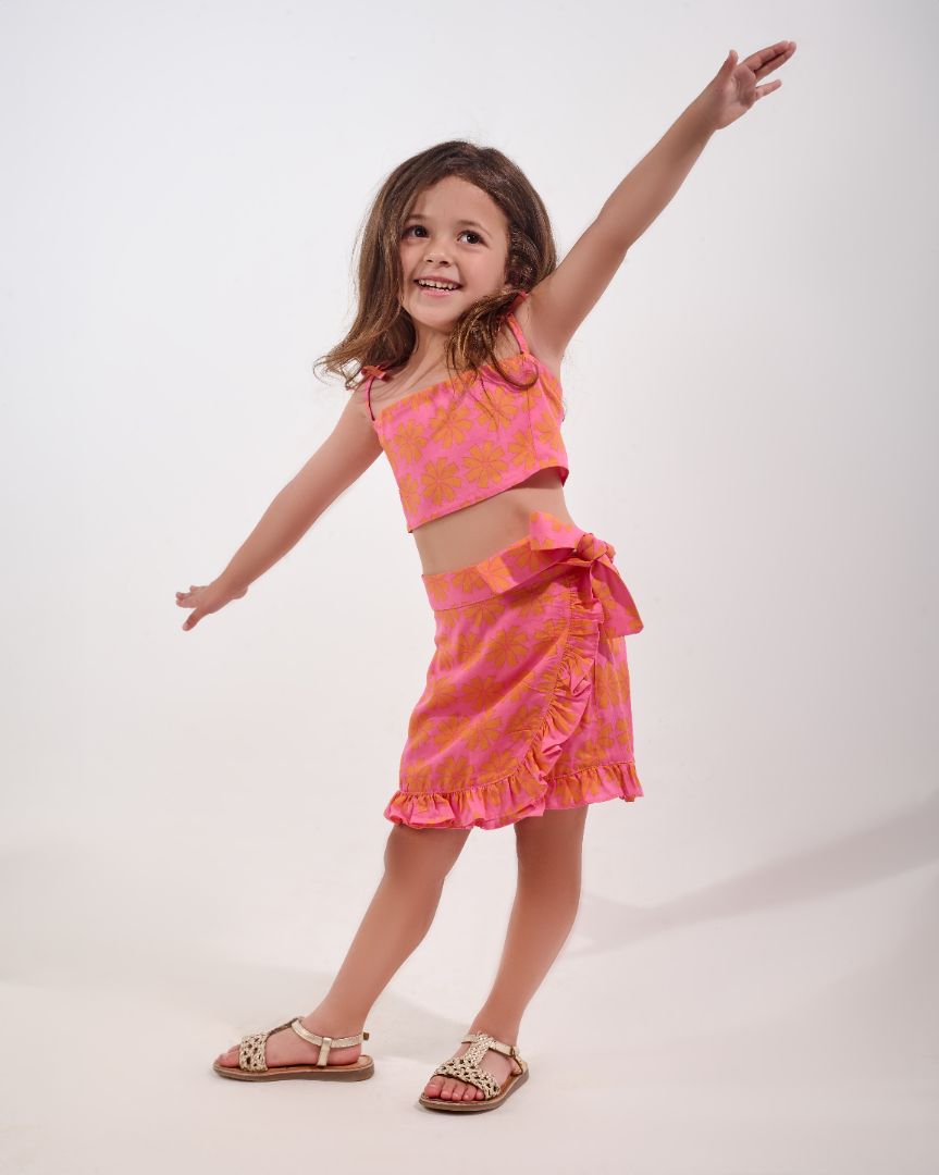 Pink with orange flowers printed set
