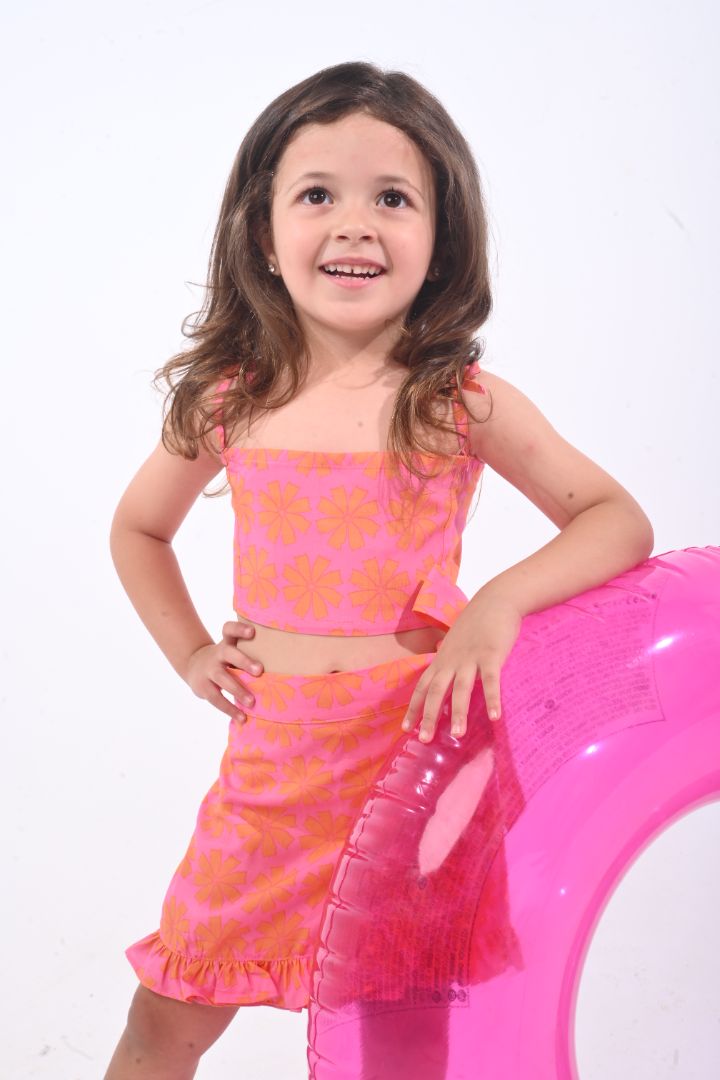 Pink with orange flowers printed set