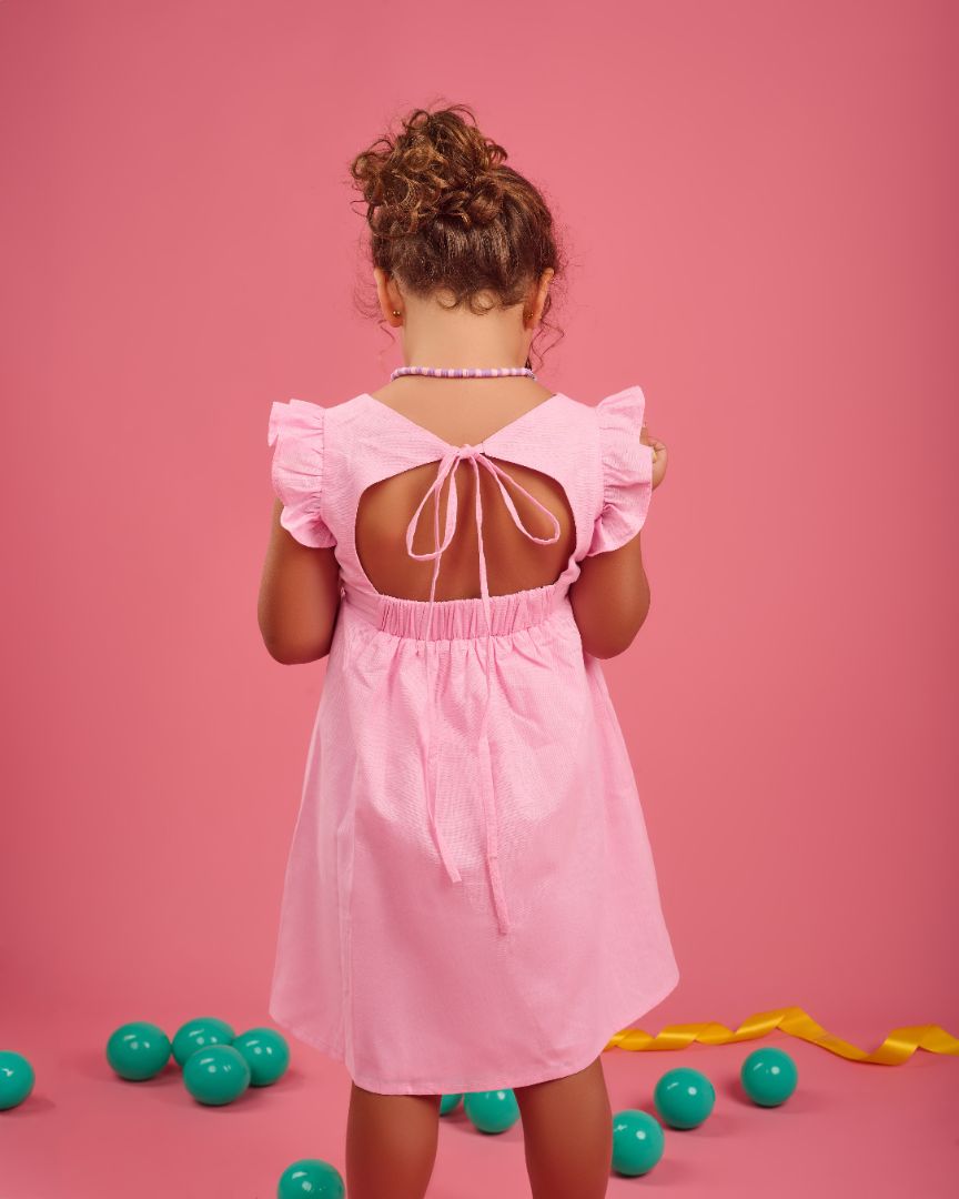 Linen pink dress with back tie