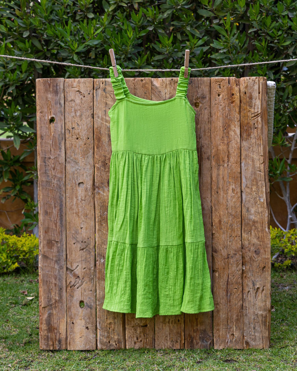 Bright green textured twirl dress
