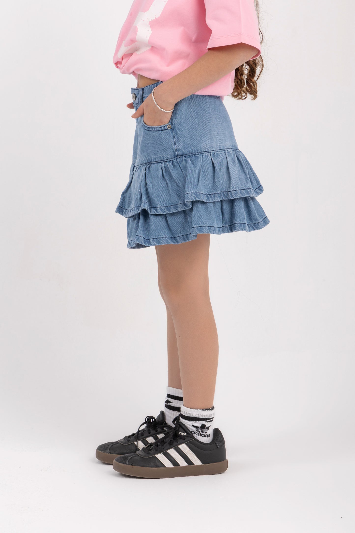 Layered denim skirt in blue