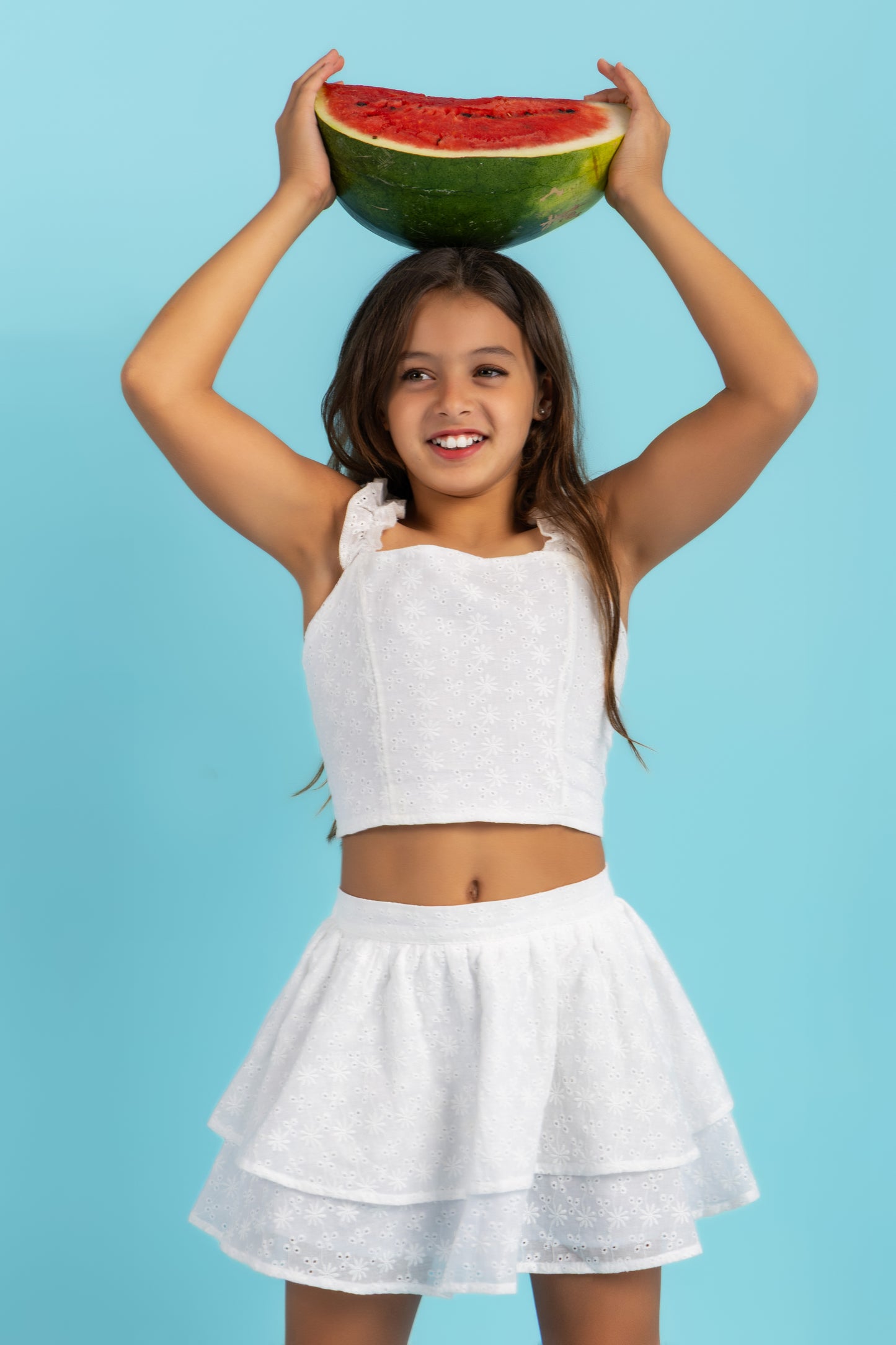 Ruffle-strap tank top in white