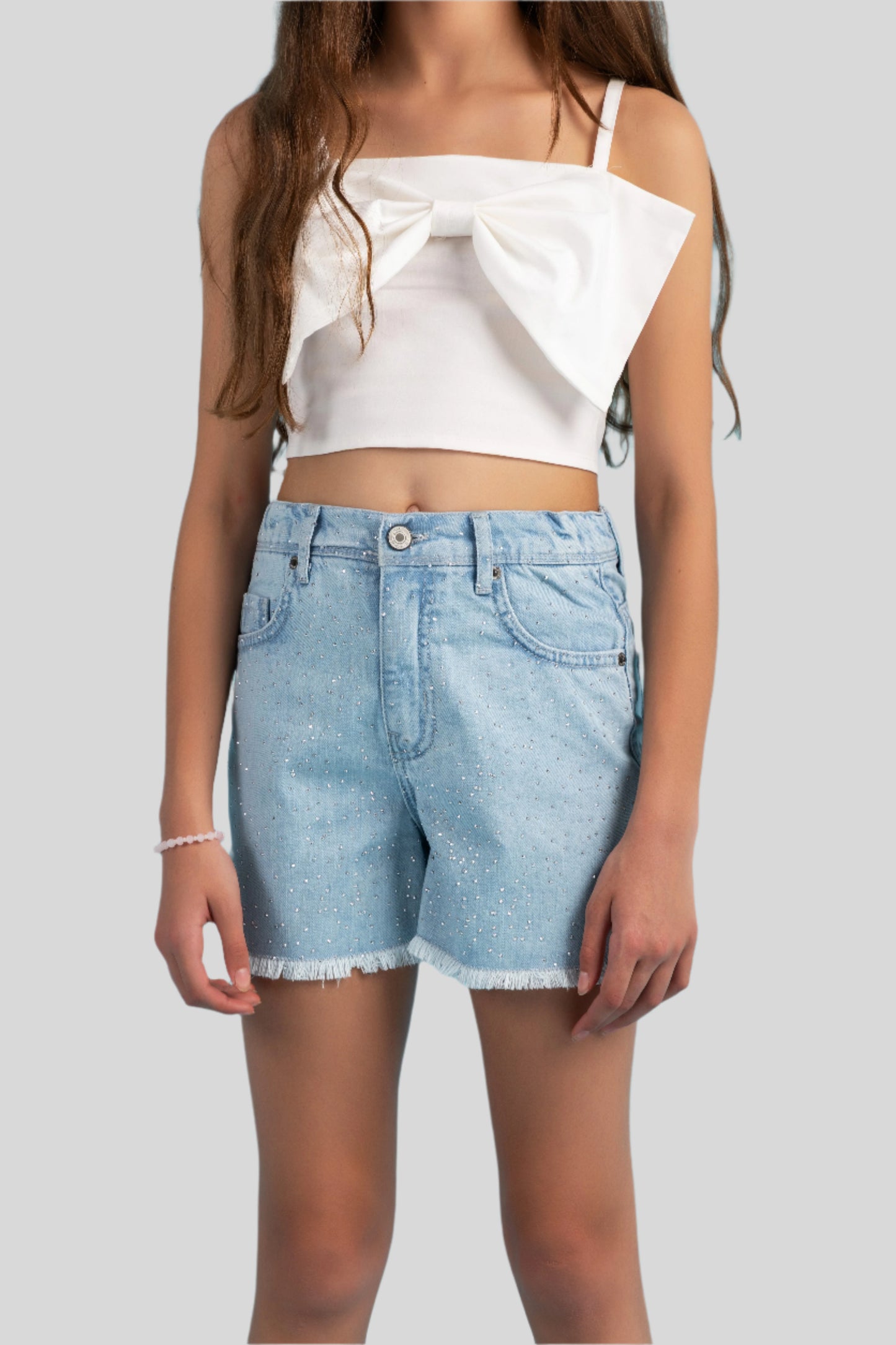 Rhinestone denim shorts in blue