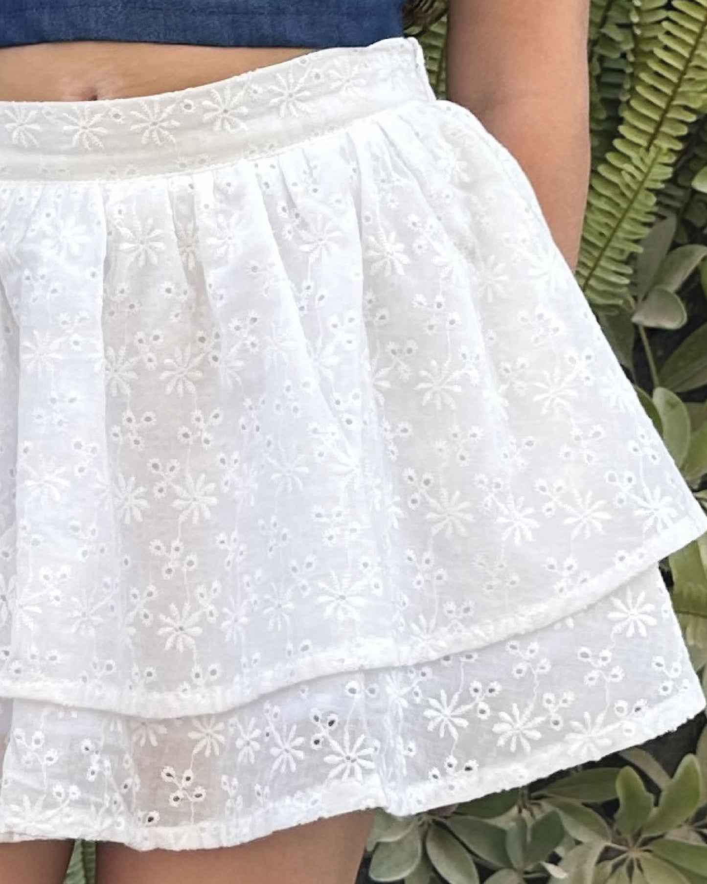 Eyelet layered skirt