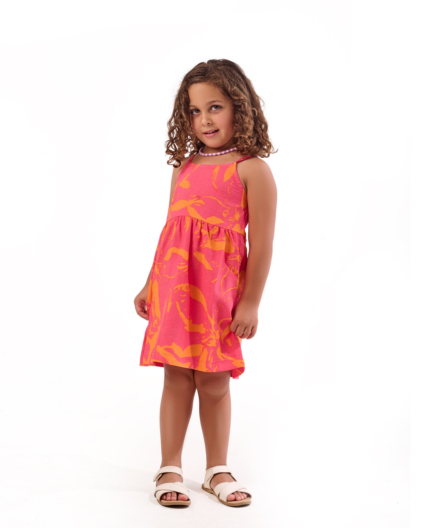 Summer dress in orange and pink