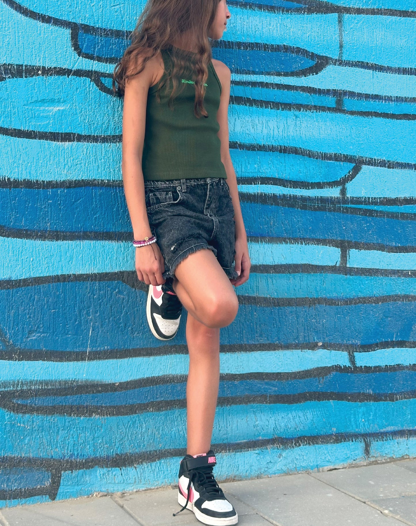 Ribbed tank top in dark green