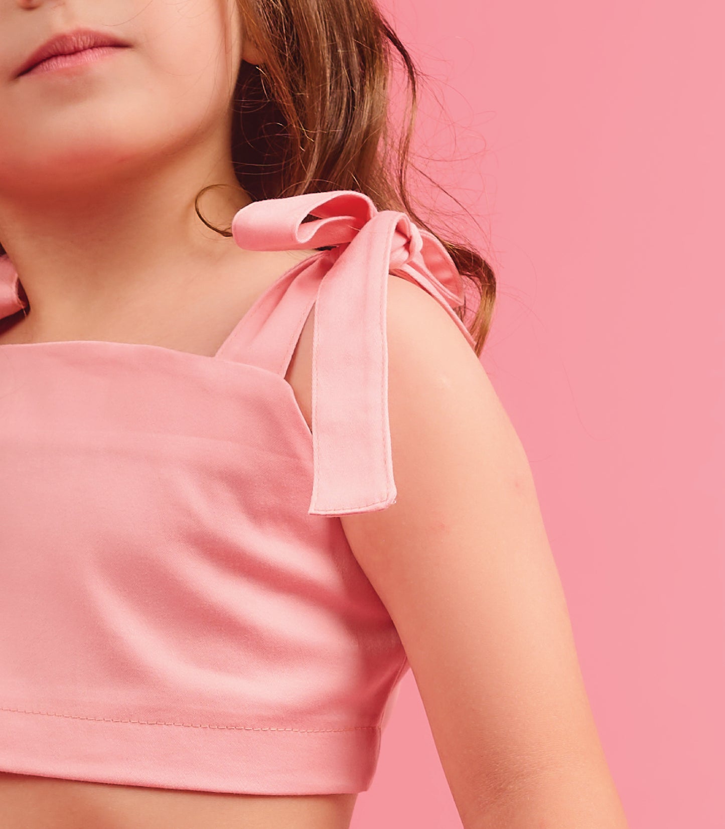 Tie at the shoulder powder pink top
