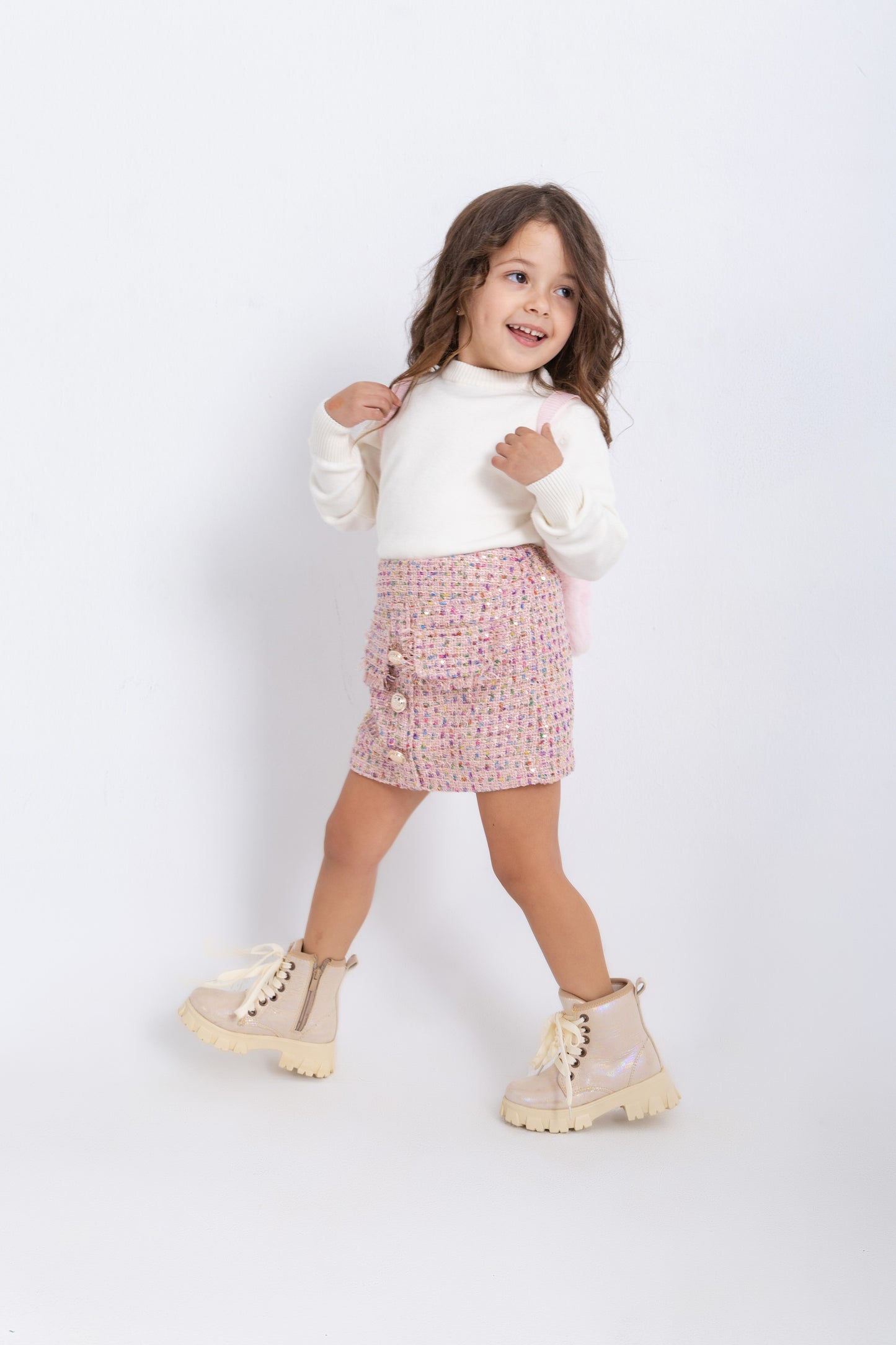 Tweed skirt in pink with colorful embellishments