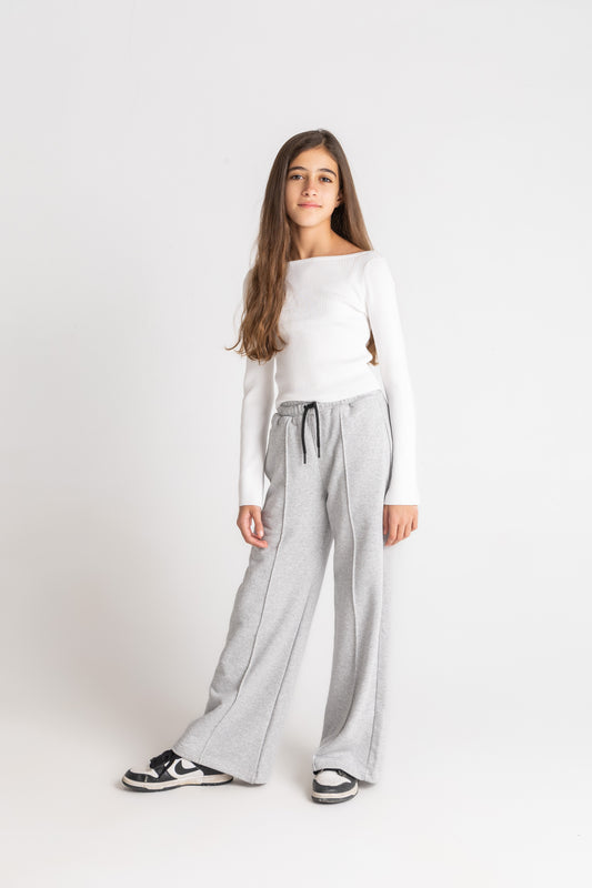 Light grey straight leg plush trousers