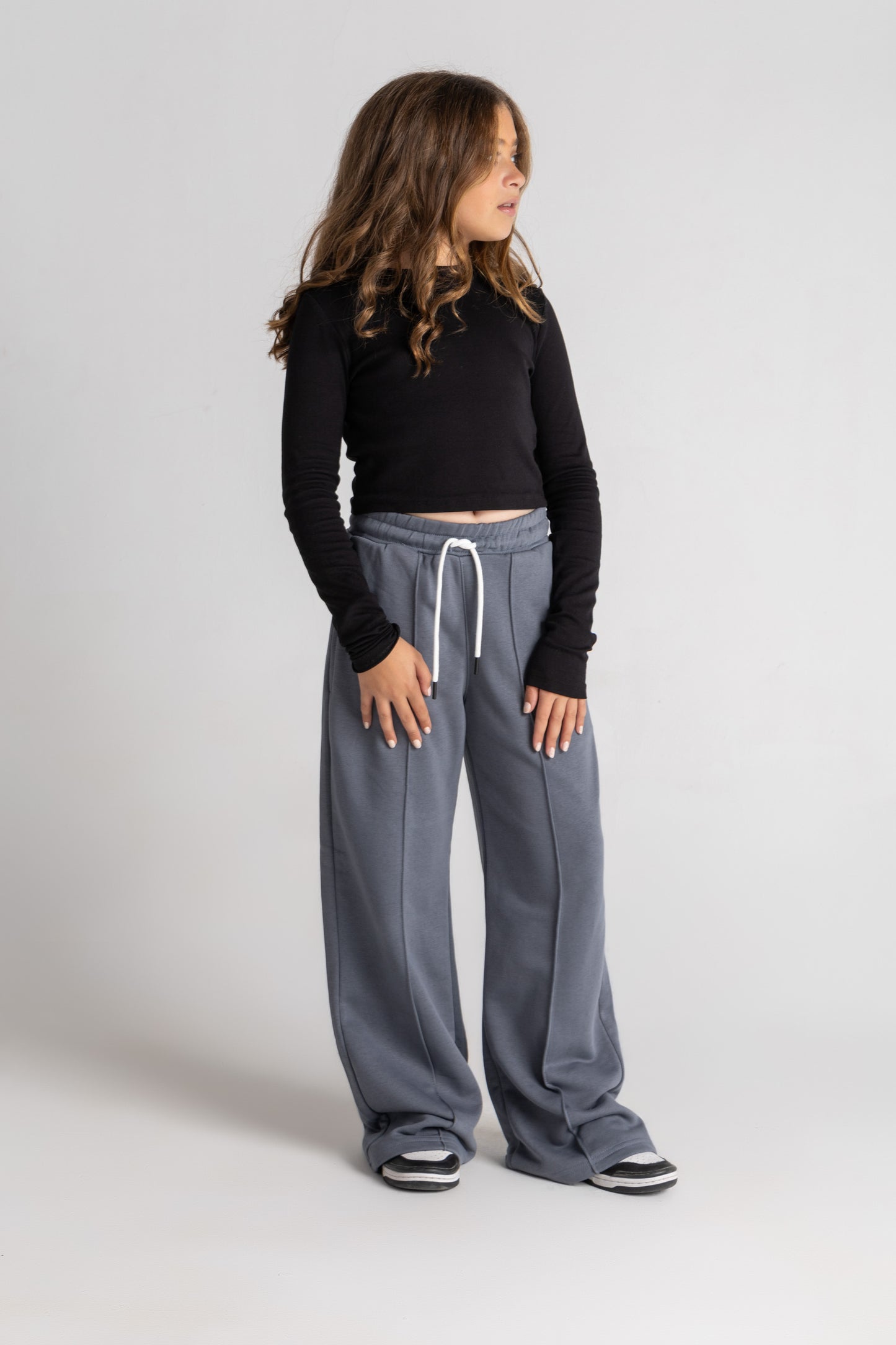 Dark grey straight leg plush trousers