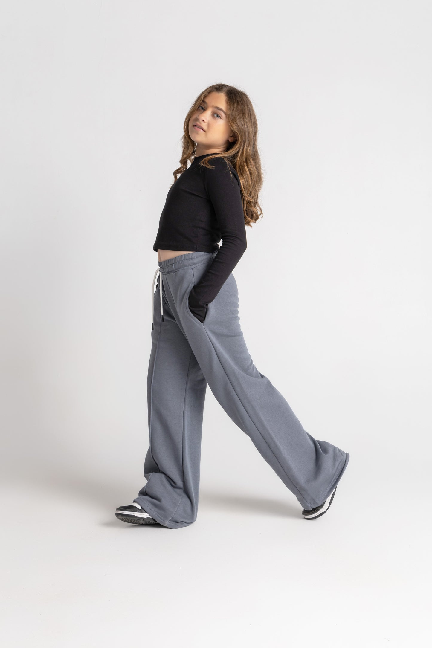 Dark grey straight leg plush trousers