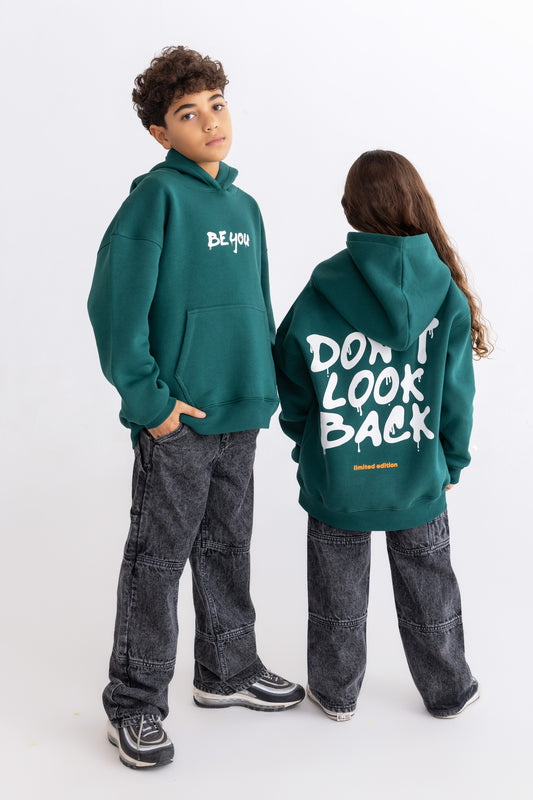 Green oversized BE YOU hoodie