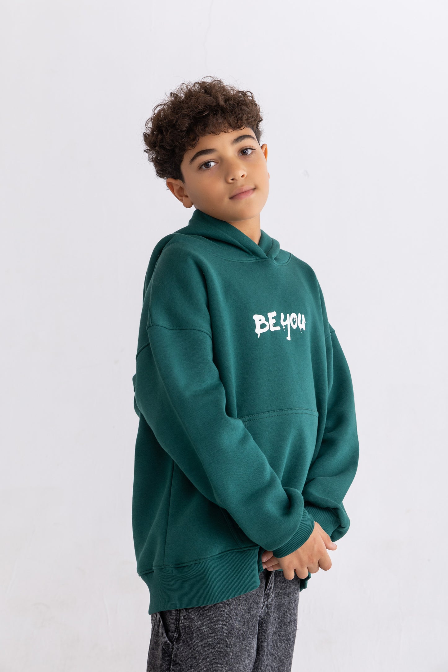 Green oversized BE YOU hoodie