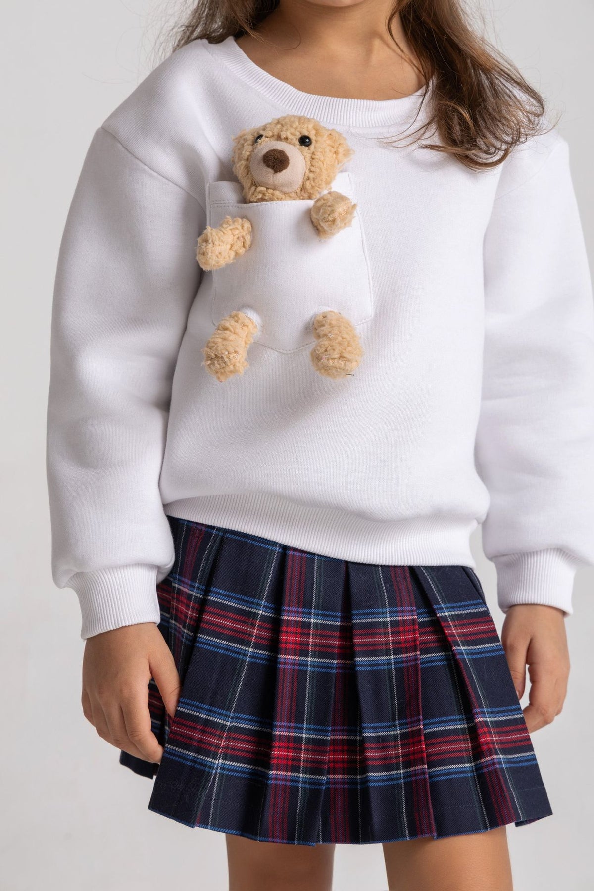 Pleated plaid wool mini skirt