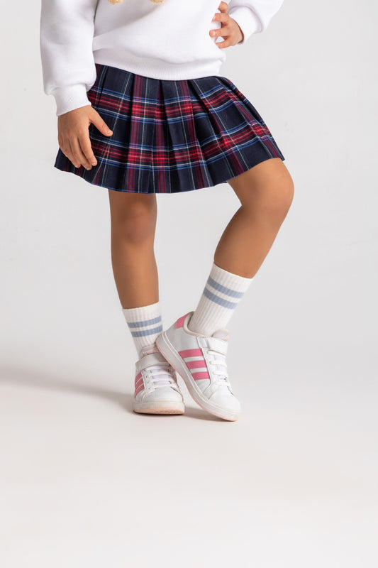 Pleated plaid wool mini skirt
