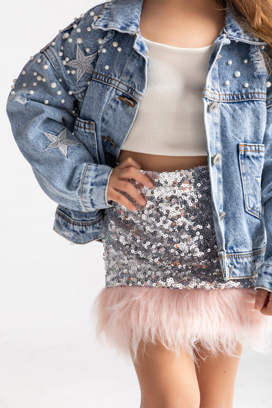 Sequin fur mini skirt- Kids