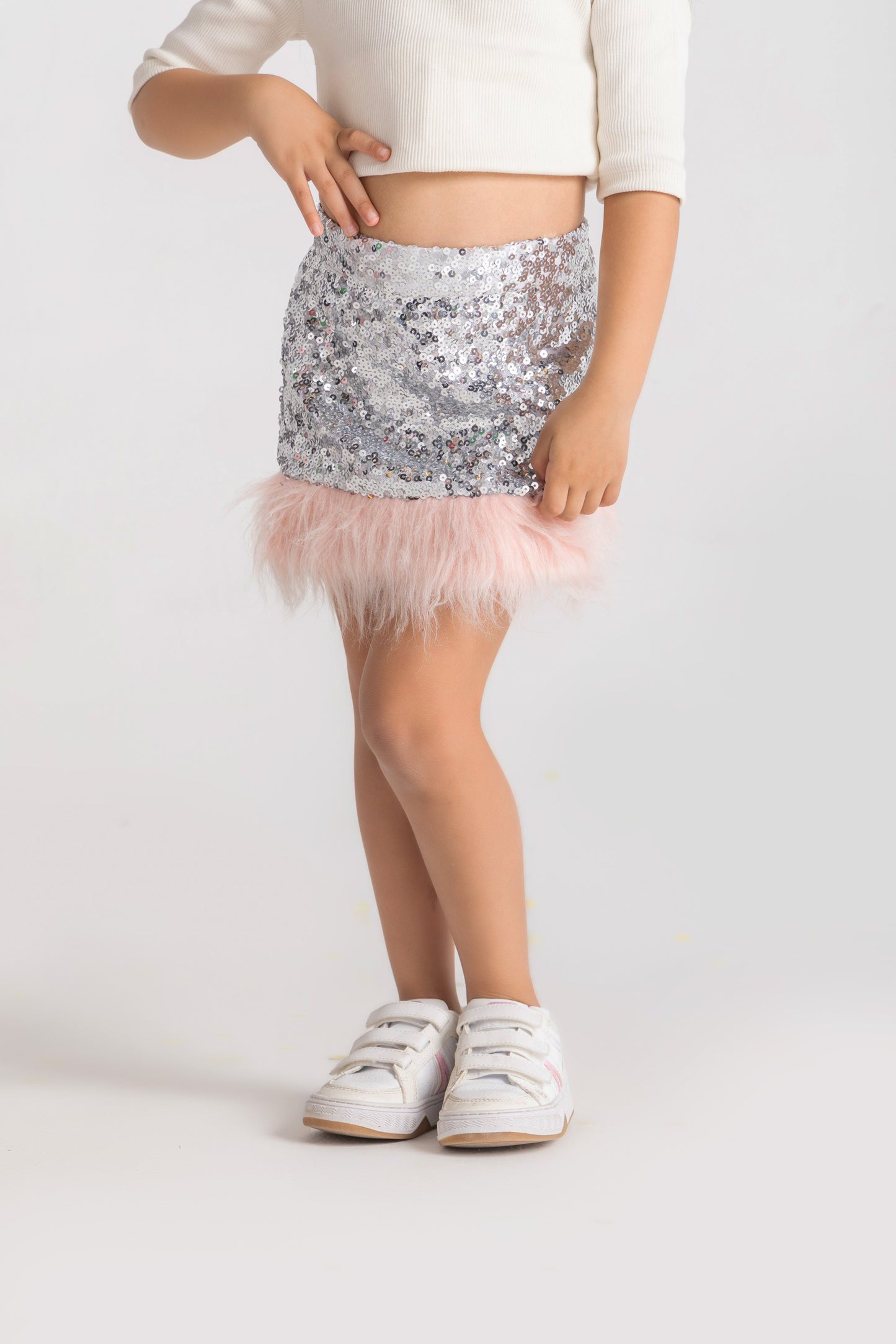 Sequin fur mini skirt- Kids