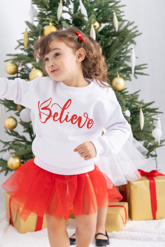 “Believe” white sweatshirt