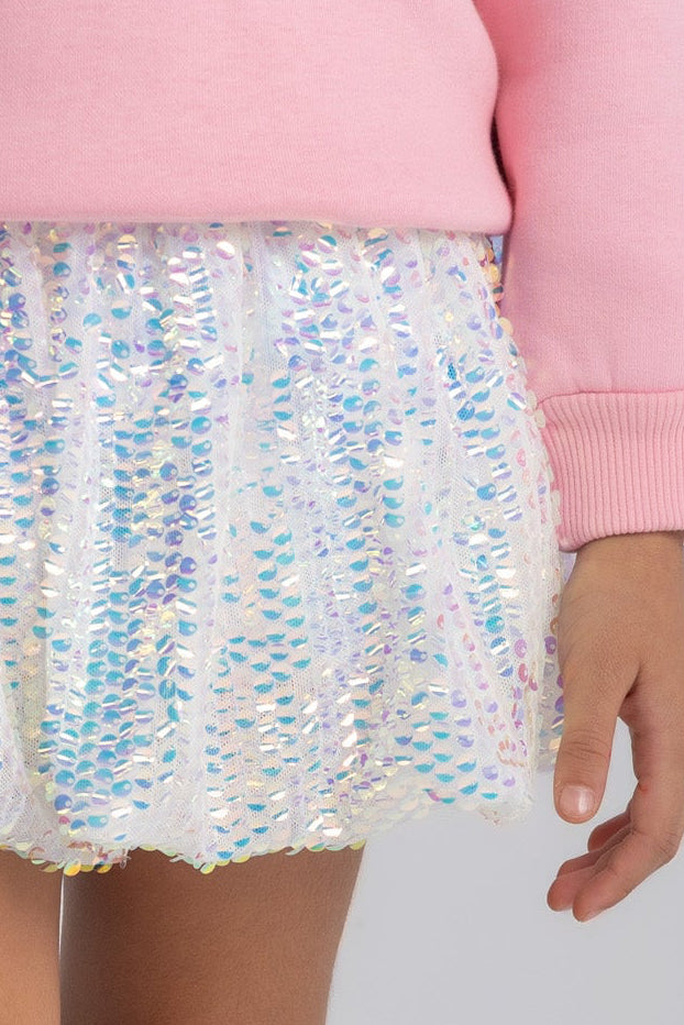Holographic sequin balloon skirt in white