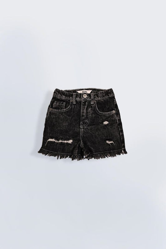 Denim ripped high waist shorts in black wash