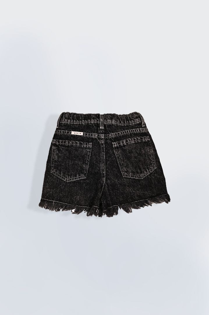 Denim ripped high waist shorts in black wash