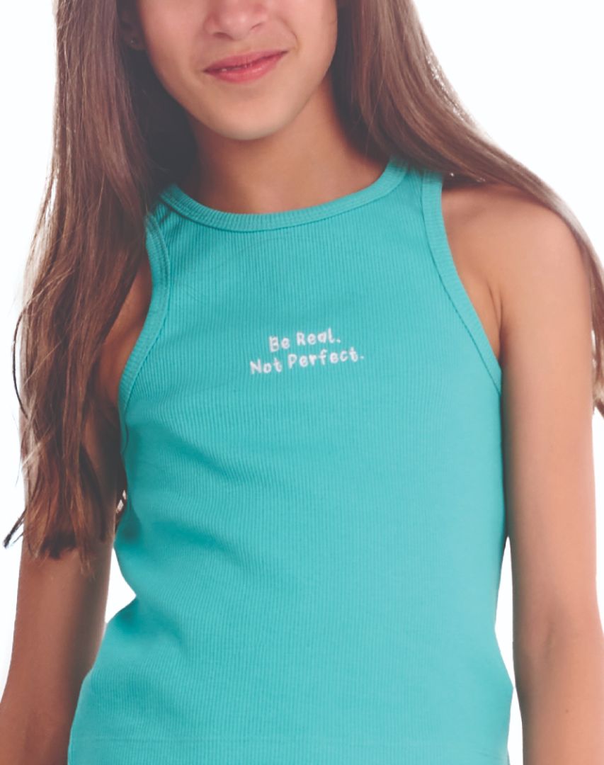 Ribb tank top in aqua blue