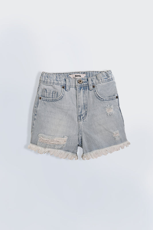 Denim ripped high waist shorts in light blue wash