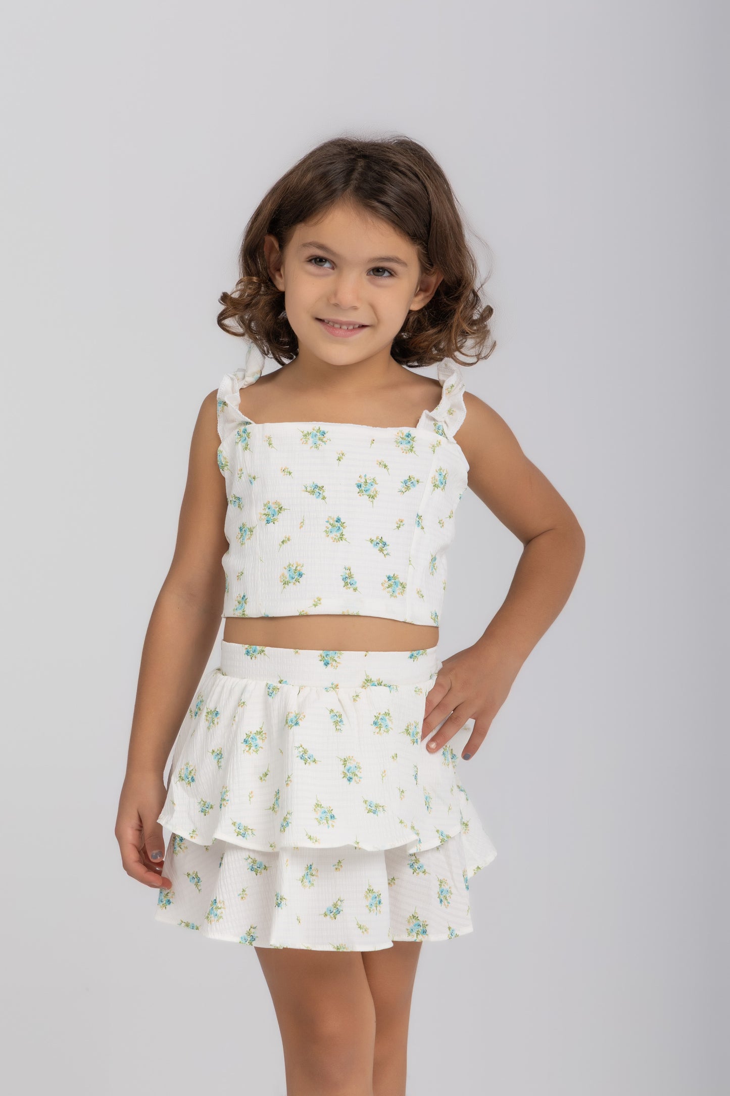 Ruffle-strap tank top in floral