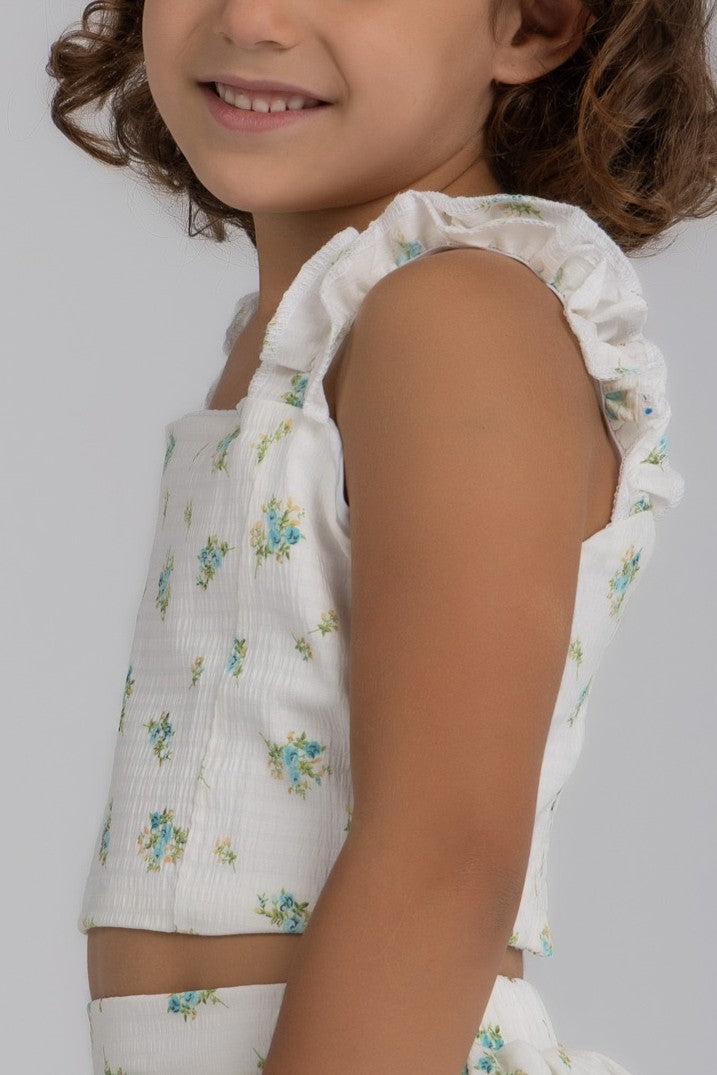 Ruffle-strap tank top in floral