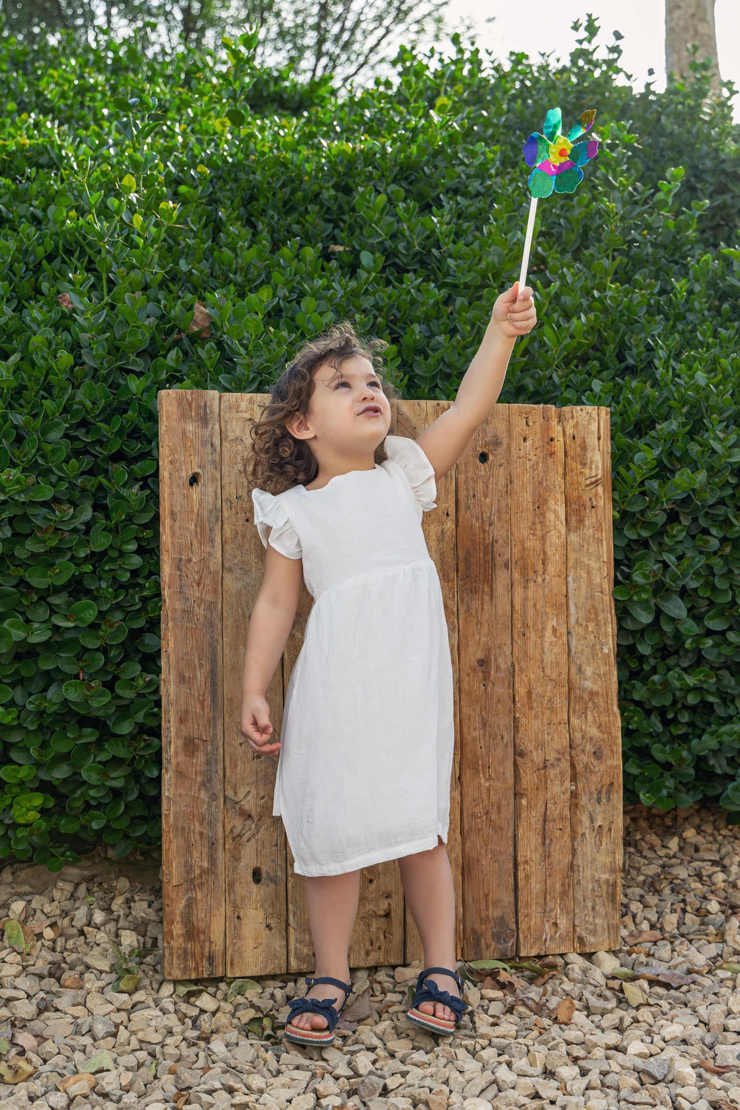 Tie back dress in white linen