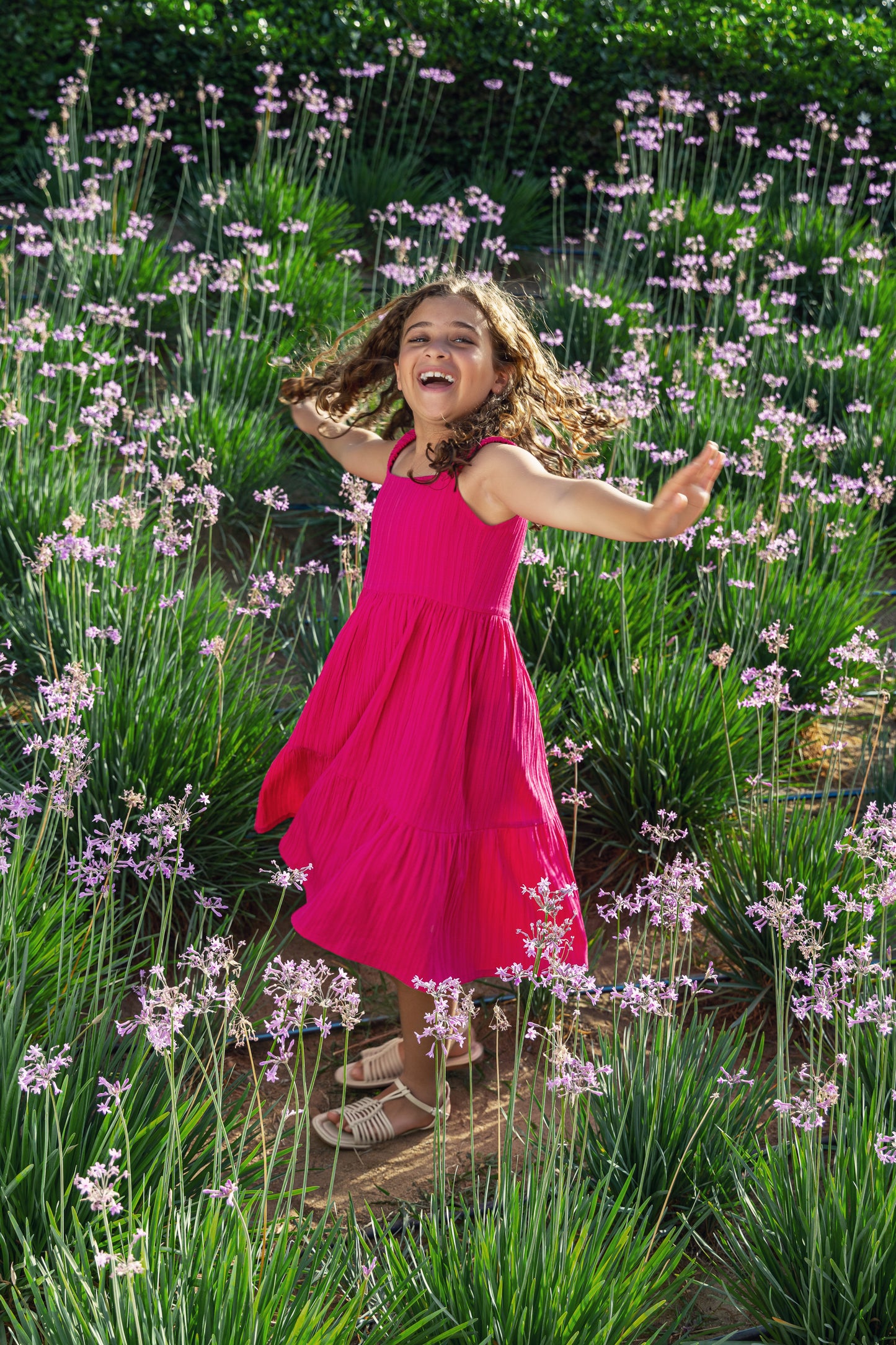 Bright pink textured twirl dress