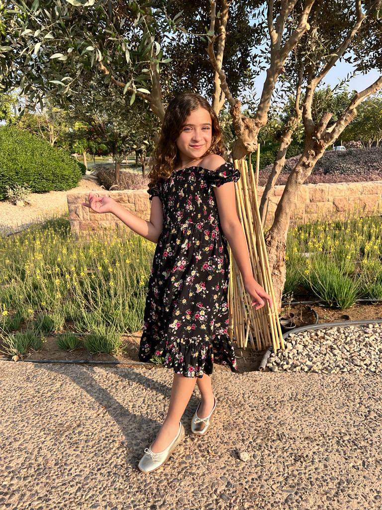 Floral smocked dress in black