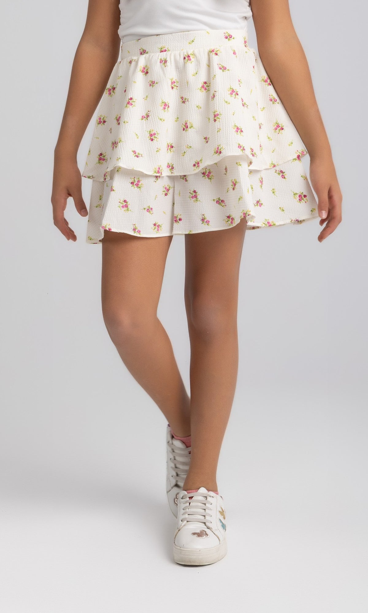 Layered skirt with pink flowers