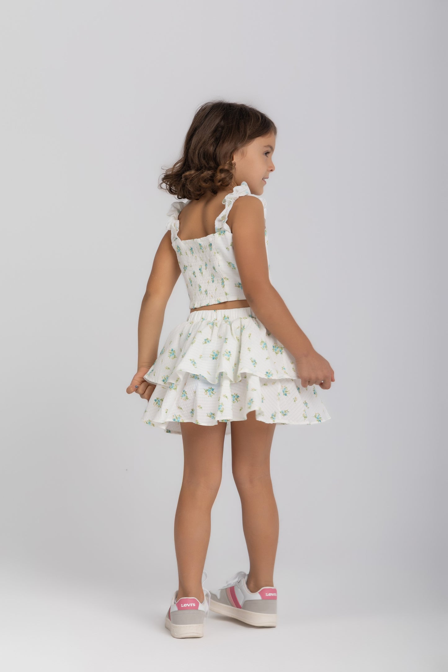Layered skirt with blue flowers
