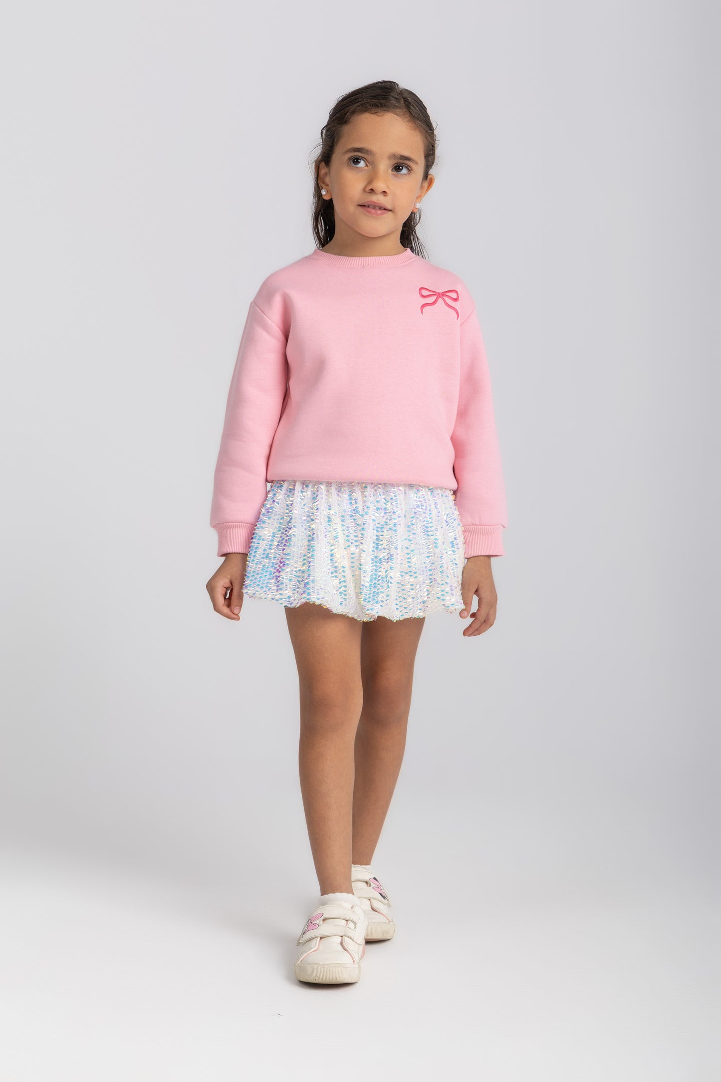 Holographic sequin balloon skirt in white