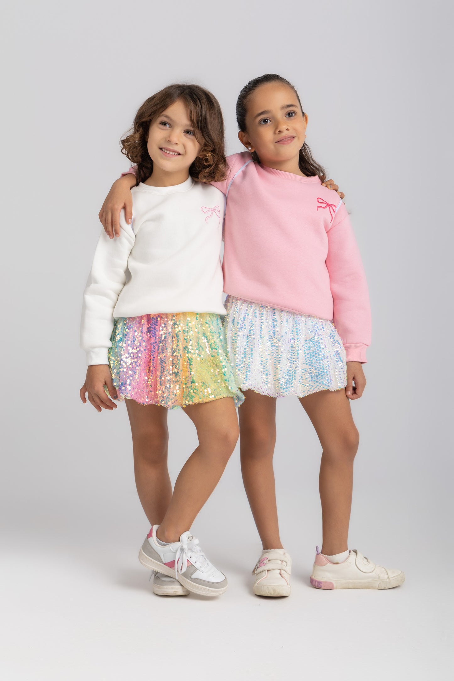 Holographic sequin balloon skirt in white