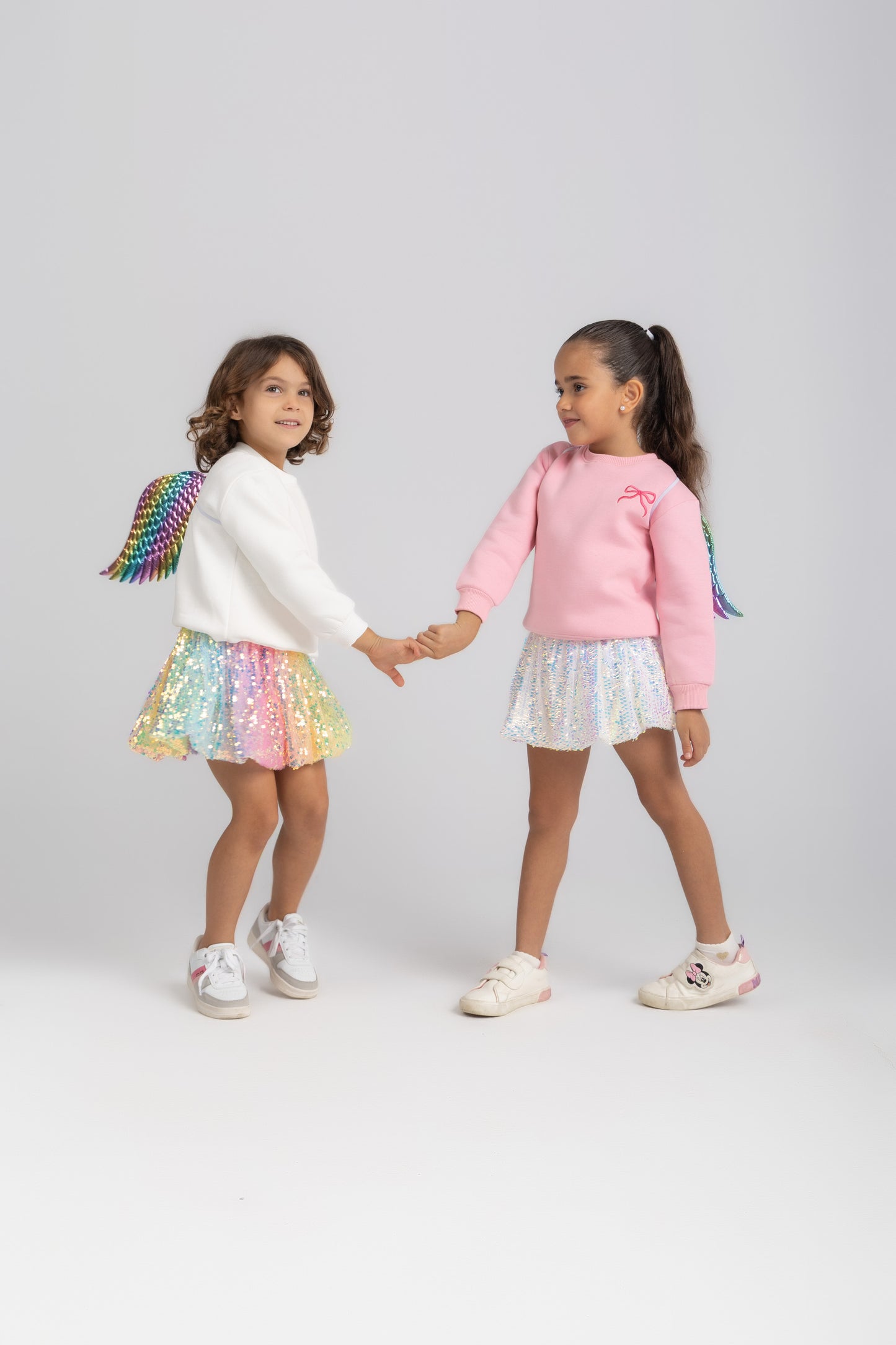 Holographic sequin balloon skirt in white