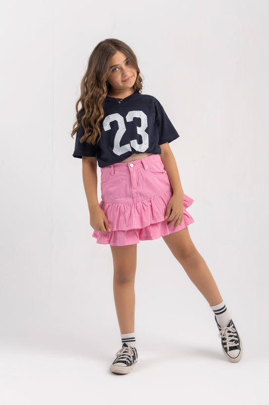 Layered denim skirt in pink