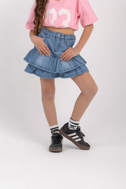 Layered denim skirt in blue