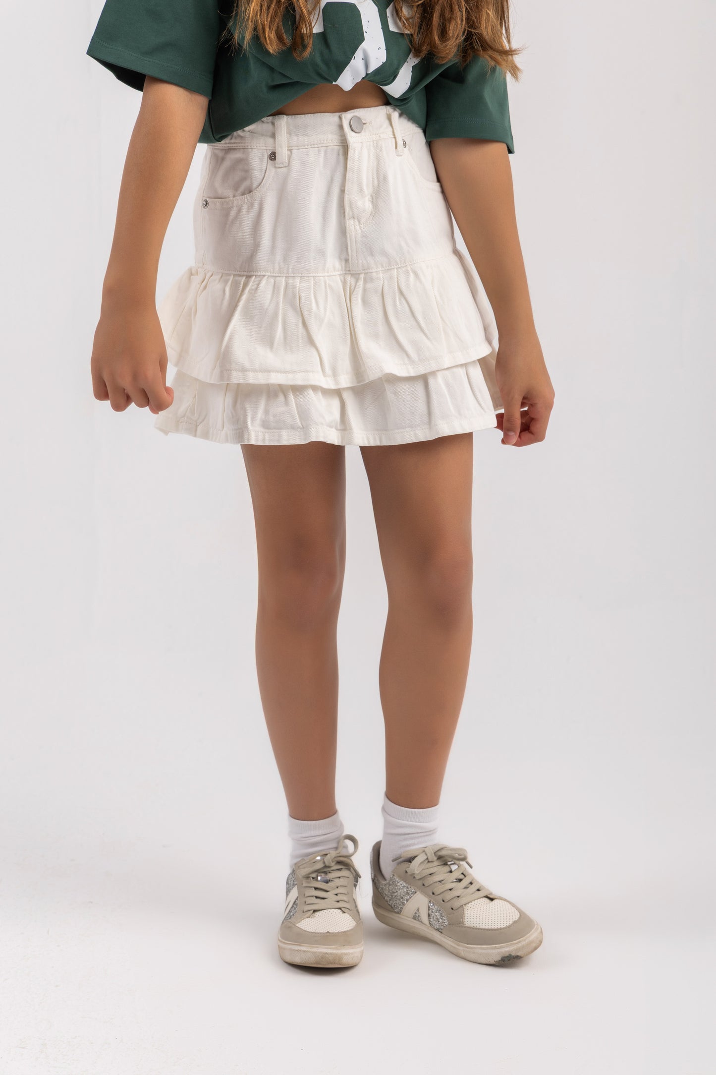 Layered denim skirt in white