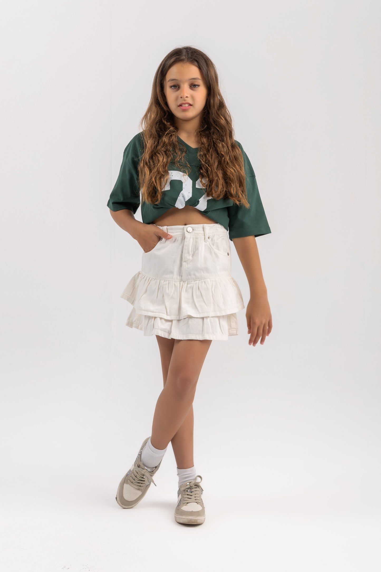 Layered denim skirt in white