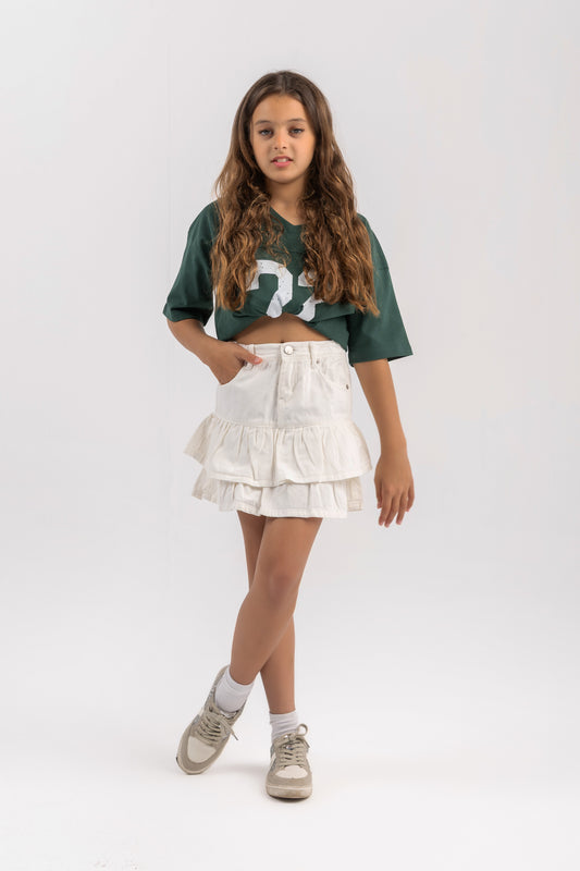 Layered denim skirt in white