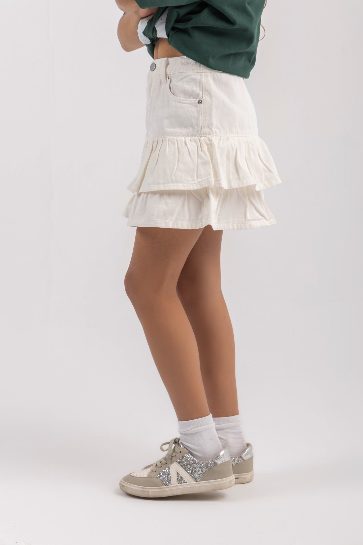 Layered denim skirt in white