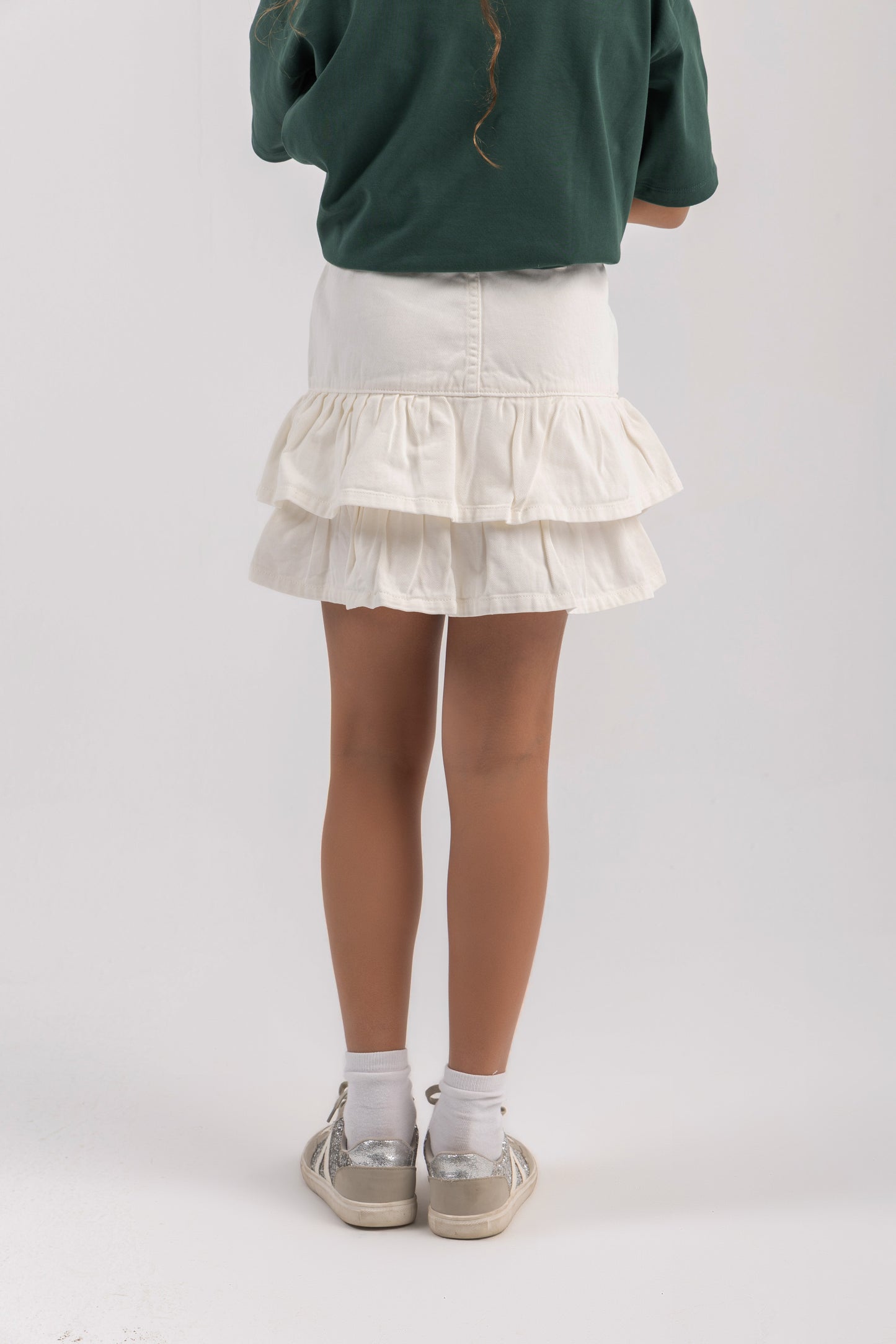 Layered denim skirt in white