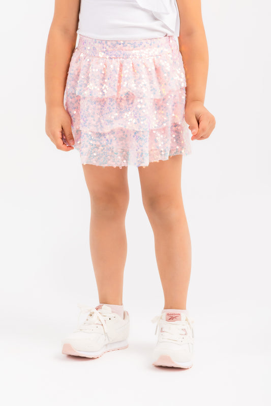 Sparkle 3 layers mini skirt in pink