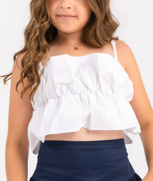 Ruffle trim top in white