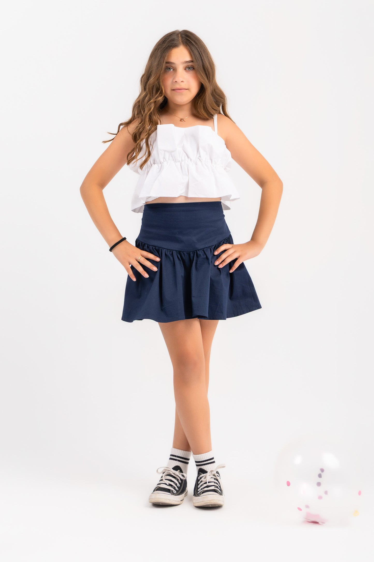 Ruffle trim top in white